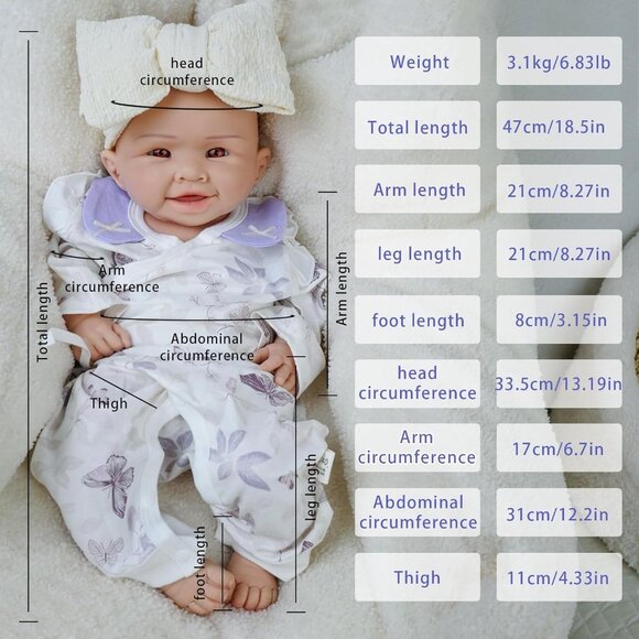 18.5in Full Silicone Reborn lvory Baby Girl Dolls Lifelike 6.3 LB Weighted Doll - Picture 4 of 6